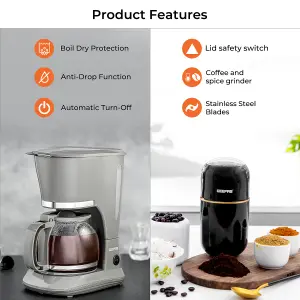 Geepas Coffee Machine & Coffee Grinder Combo Set Grey & Black