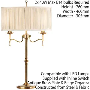 Avery Luxury Twin Table Lamp Antique Brass & Beige Shade Traditional Bulb Holder