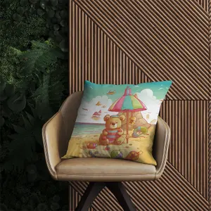 Lucky Teddy Bear On A Beach Holiday Outdoor Cushion 60cm x 60cm