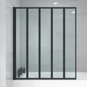 Nes Home 1200 x 1400 mm 5 Fold Door Bath Shower Screen Black Frame