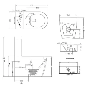 Rinse Bathrooms Modern Bathroom Back to Wall Close Coupled Toilet with Cistern Soft Close Seat WC Pan