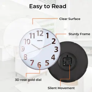 GEEPAS Wall Clock Modern Large Number Silent Round Clock Battery Operated