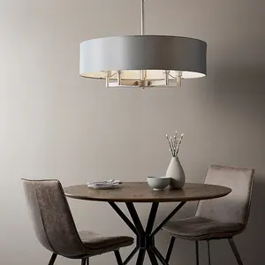 Luminosa Carrara 5 Light Ceiling Pendant Matt Nickel Plate & Grey Fabric