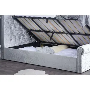 Birlea Sienna Double Ottoman Bed In Steel Crushed Velvet