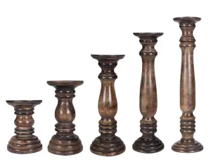 Rustic Antique Carved Wooden Pillar Church Candle Holder Light Brown, XX Large 63cm High