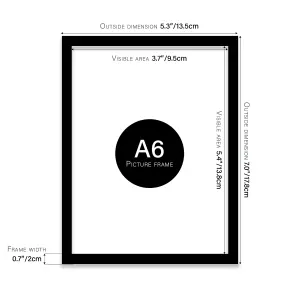 A6 Black Picture Frame Fits A6 (10.5 x 14.8cm - 4.1 x 5.8in) Poster, Photo, Artwork, or Print.