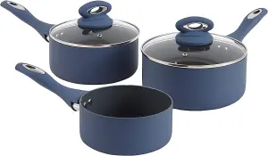 7 Piece Navy Kitchen Cookware Set - Dishwasher Safe Aluminium Pots & Pans Set with Non-Stick Coating - Suitable for All Hobs