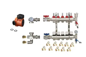 Warmer System Underfloor Heating 5 Port PSW Manifold with Manual Pump and Blending Valve Set