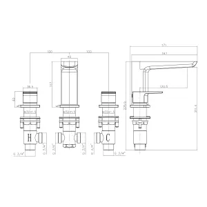 Zoia Gold Deck Mounted 3 Hole Bath Filler