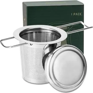 HAUSPROFI Tea Infuser, 304 Stainless Steel Tea Strainer With Lid And Foldable Handle, Tea Filter For Teapots Cups Mugs To Brewing Steeping Loose