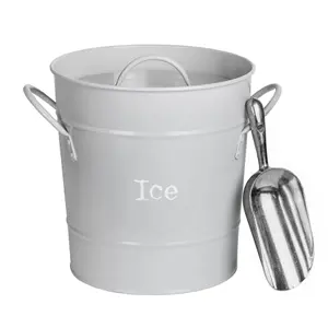 Harbour Housewares - Vintage Metal Ice Bucket with Scoop - Grey