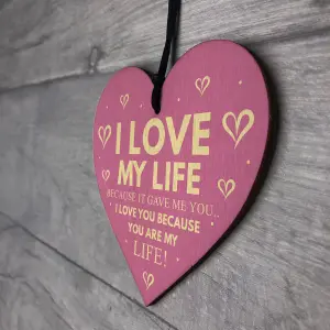 Red Ocean Anniversary Valentines Day Gift Love My Life Wooden Heart I Love You Gift Plaque Husband Wife Gifts