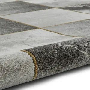 Grey Gold Abstract Modern Easy to clean Rug for Bedroom & Living Room-120cm X 170cm