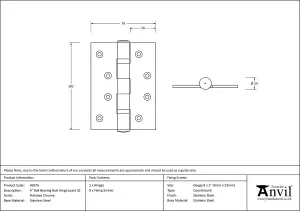 From The Anvil Polished Chrome 4 Inch Ball Bearing Butt Hinge (pair) ss