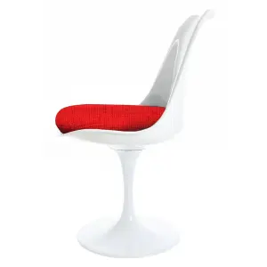 White Tulip Dining Chair with Red Textured Cushion