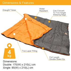 Milestone Camping Grey Double Insulation Envelope Sleeping Bag