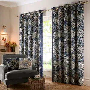 Evelina Geometric Floral Lined Pair of Eyelet Curtains