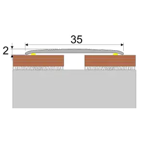 A08 930mm x 35mm 2.3mm Anodised Aluminium Flat Self Adhesive Door Threshold Strip - Inox, 0.93m