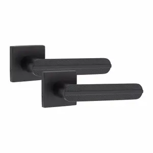 6 Pair Modern Lima Design Matt Black Premium Door Handles Square Rose - Golden Grace