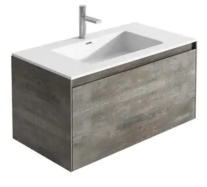 Rigel Metallic Wall Hung Bathroom Vanity Unit with White Basin (W)900mm (H)450mm