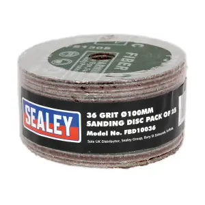 Sealey Sanding Disc Fibre Paper Backed 100mm 36Grit Pack Of 25 FBD10036