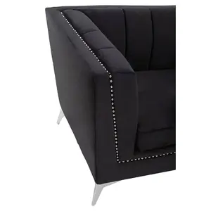 Interiors by Premier Hansa Three Seat Black Velvet Sofa