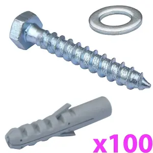 100x M10 50mm Aerial Bracket Wall Fixing Bolts Masonry Brick Thread Anchor Screw