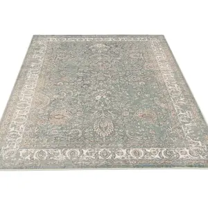 Green Cream Bordered Traditional Distressed Rug 190x280cm