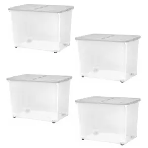 2 x 80 Litre Strong Stackable Folding Split Lids Storage Containers Home Office Versatile Containers With Wheels