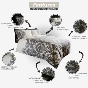 Kern Cotton Blend Damask Duvet Cover Set with Pillowcases Cream / Double - 2 Standard Pillowcases