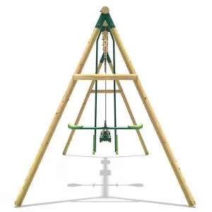 Rebo Wooden Garden Swing Set with 2 Standard Swings and Glider - Neptune Green