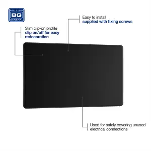 BG Screwless Flatplate Matt Black, Double Blank Plate