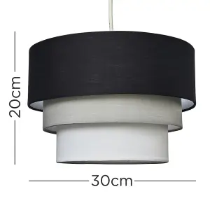 ValueLights Aztec Pair of Modern Round 3 Tier Turquoise Black Grey and White Fabric Ceiling Light Shades