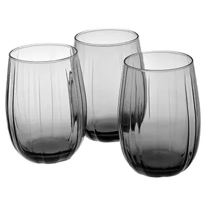 Queensway Home & Dining 380ml 6 Pcs Linka Dark Grey Coloured Glassware Cup Tall Short Cocktail Tumblers Sets