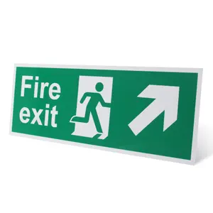 EAI - Fire Exit Sign Arrow Man Up RIGHT 400x150mm Self Adh Semi Rigid PVC