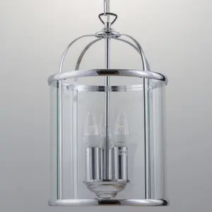 First Choice Lighting Polished Chrome 3 Light Lantern Style Pendant