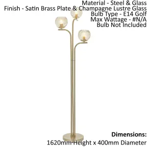 Floor Lamp Light - Satin Brass & Champagne Lustre Glass - 3 x 25W E14 golf