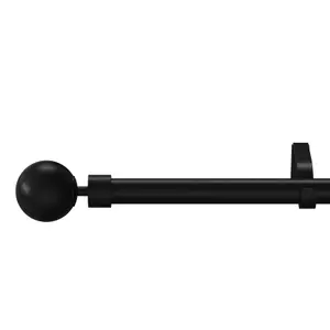 GoodHome Araxos Matt Black Extendable Ball Single curtain pole set, (L)1200mm-2100mm (Dia)28mm