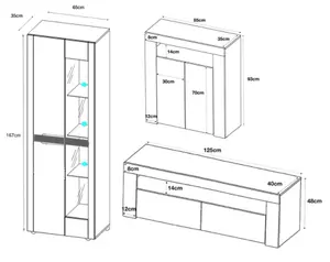 Furneo High Gloss & Matt White Living Room Set TV Stand Sideboard Display Cabinet Blue LED Lights