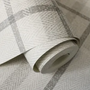 Crown M1871 Harris Check Luxury Textured Wallpaper, Soft Grey