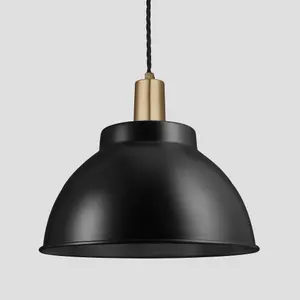 Industville Sleek Dome Pendant, 13 Inch, Black, Brass Holder