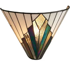 Tiffany Glass Wall Light Cream & Iridescent Black Shade Interior Sconce i00238