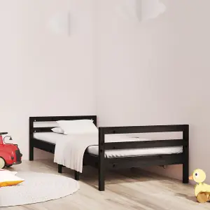 Berkfield Bed Frame Black 75x190 cm 2FT6 Small Single Solid Wood Pine