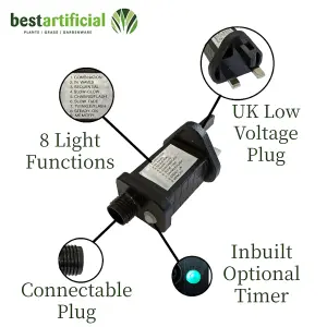 200 Multi-Coloured LED's Black Cable Connectable Outdoor Garden Party Waterproof String Lights (20m) Low Voltage Plug