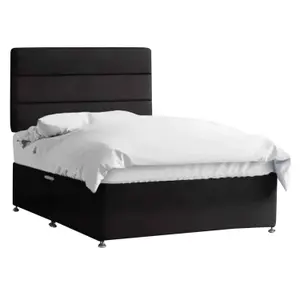 Harmony Divan Bed Set with Tall Headboard and Mattress - Plush Fabric, Black Color, 2 Drawers Left Side