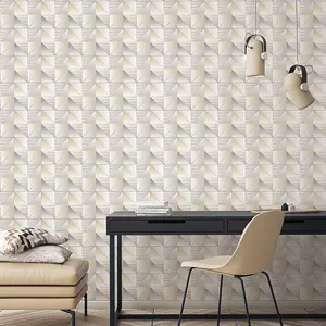 Galerie Geometrix Cream Silver Cubist Smooth Wallpaper