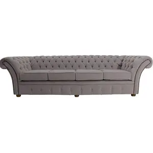 Chesterfield 4 Seater Sofa Settee Pimlico Mist Grey Fabric In Balmoral Style