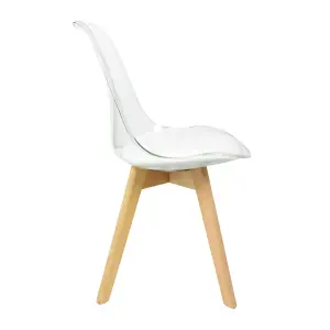 Soho Clear and White Plastic Dining Chair with Squared Light Wood Legs