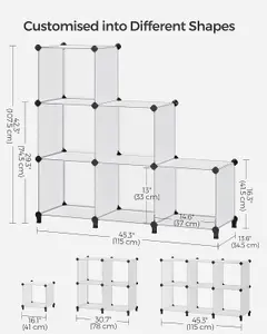 SONGMICS Cube Organizer, 6-Unit Modular Storage with Feet, for Living Room, Bedroom, Study, Rubber Mallet Included, White