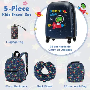 Costway 5 Piece Kids Luggage Set Carry-on Children Rolling Suitcase Set w/ Backpack